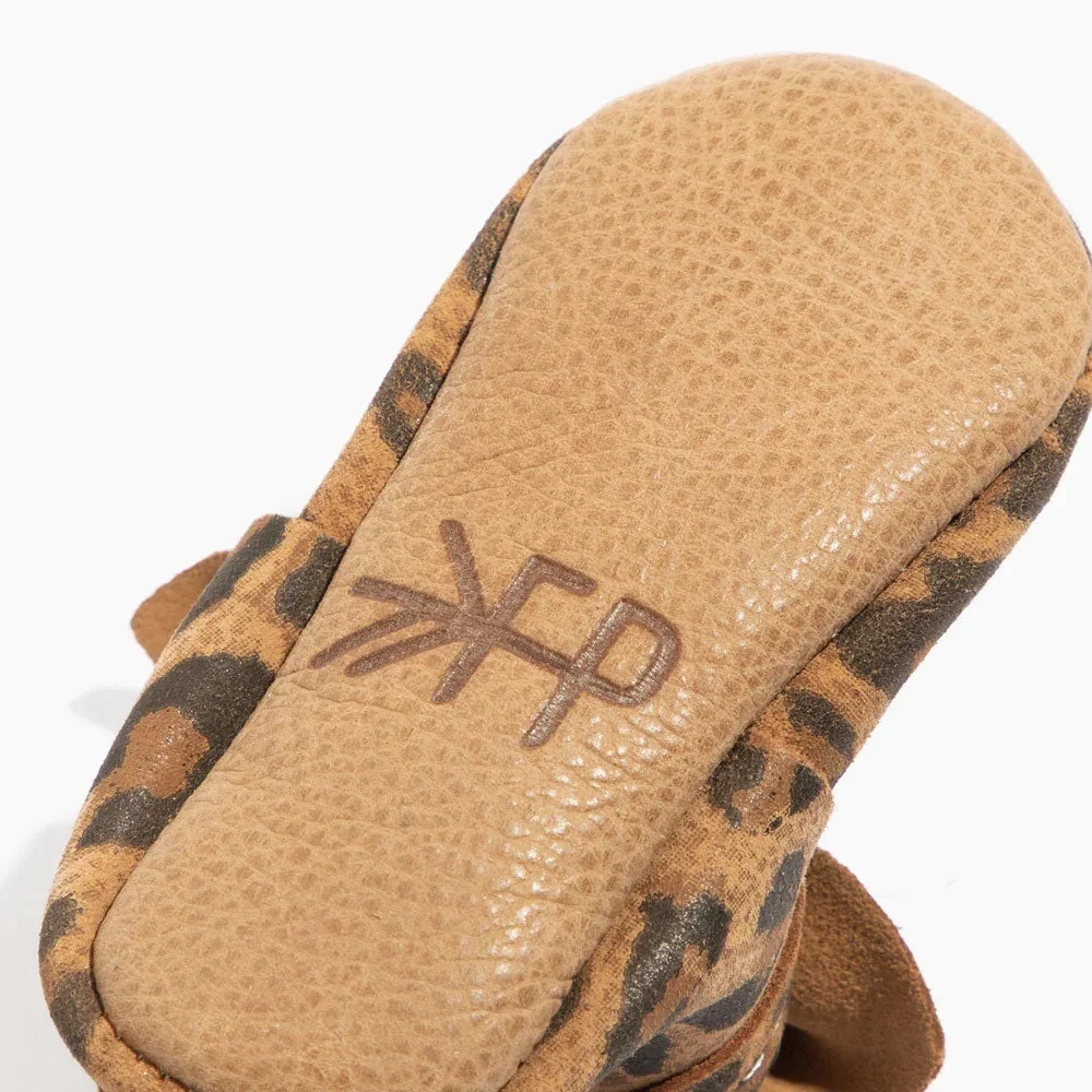 Freshly Picked Leopard Bow Moccs Size 3 FP Printed Suede Soft Sole Mary Jane